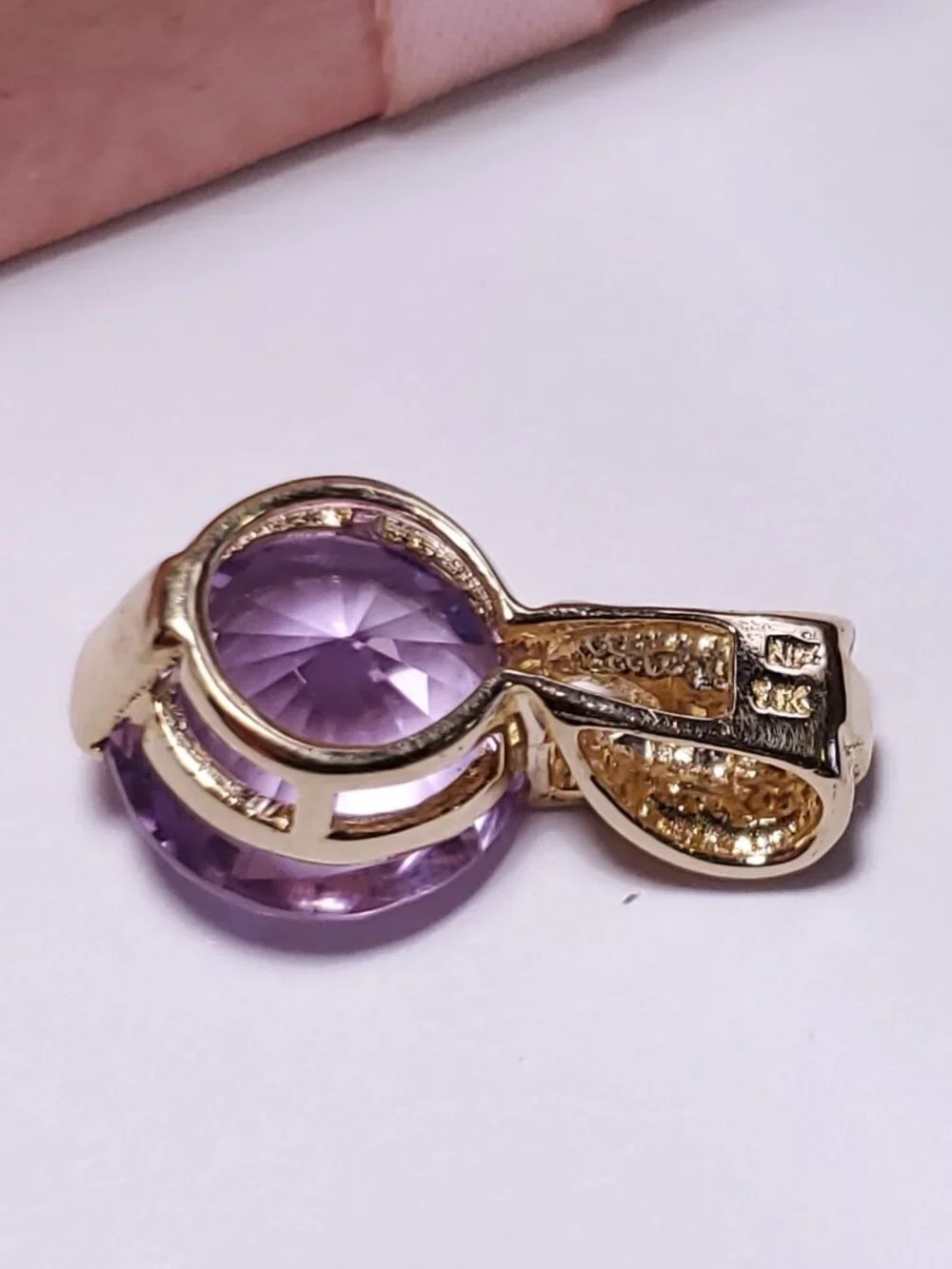 Estate 3.55ctw Round Amethyst & Diamond fancy bail 14Kt YellowGold Pendant#24952